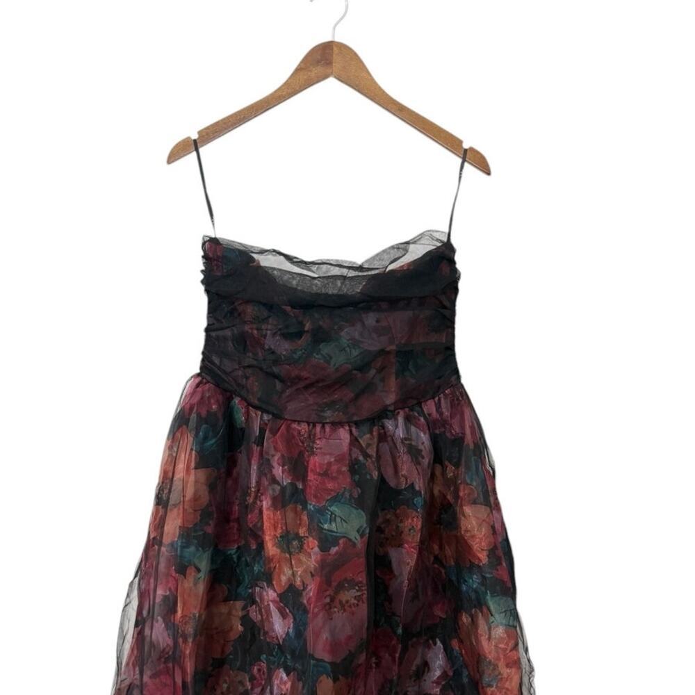 Lulus Splendidly Yours Black Floral Organza Mesh Strapless Midi Dress size L NWT - Picture 5 of 6